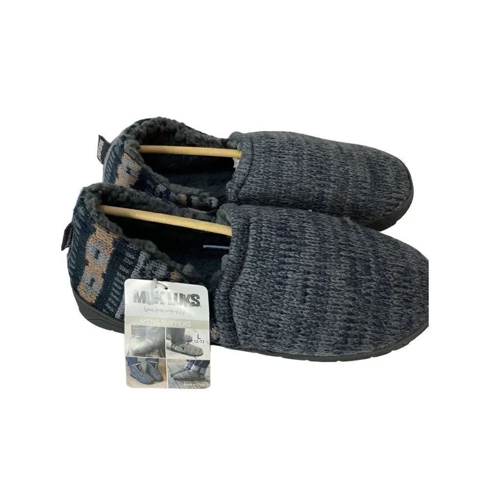 MUK LUKS MEN’S LARGE (12-13) CHRISTOPHER Slippers in DARK GREY HEATHER/CINDER